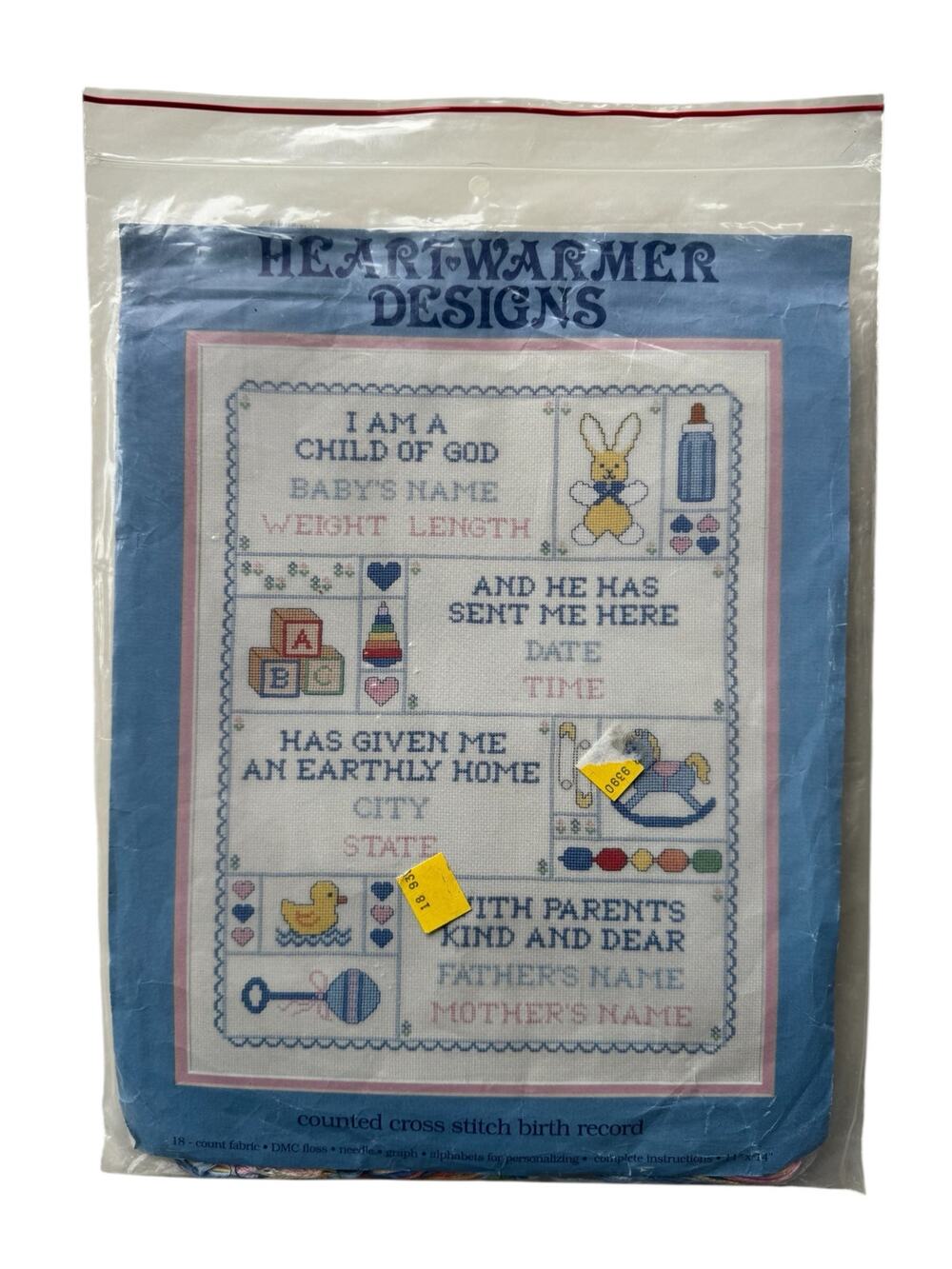 Vintage *NEW* Heartwarmer Designs Birth Record Cross Stitch Kit 1974 Baby LDS